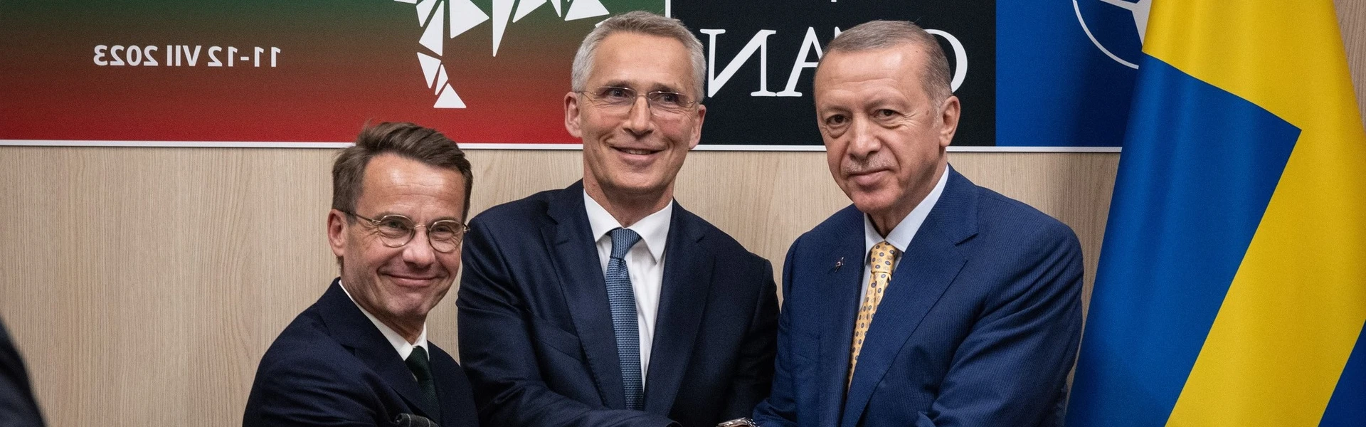 Bild p&aring; Ulf Kristersson, Jens Stoltenberg och Recep Tayyip Erdoğan