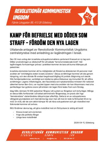 Uttalande: Kamp f&ouml;r befrielse med d&ouml;den som straff