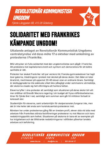 Uttlande: Solidaritet med Frankrikes k&auml;mpande ungdom!