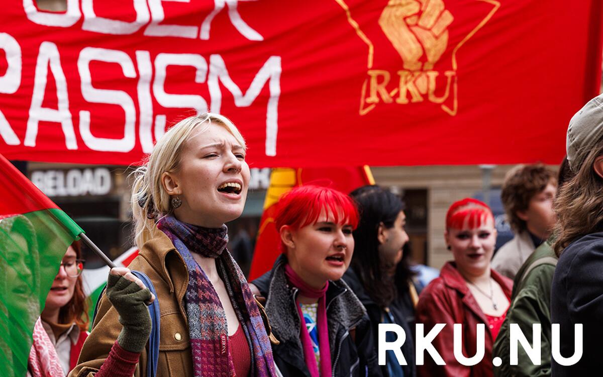 Demonstranter vid Röd front i Stockholm 2025